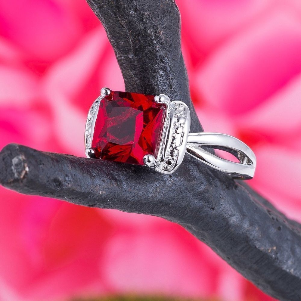 2 Ct. Princess Lab Created Ruby/White Topaz Ring - Picture 2 of 3